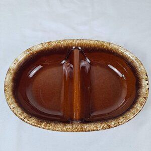 Hull Pottery Brown Drip Glazed Divided Dish made In USA Oven Proof Vintage
